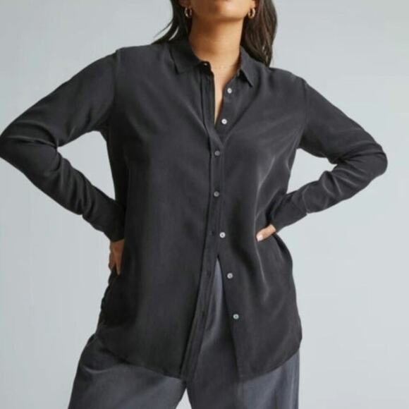 Everlane Silk Black button down top extra small oversized - Picture 1 of 6